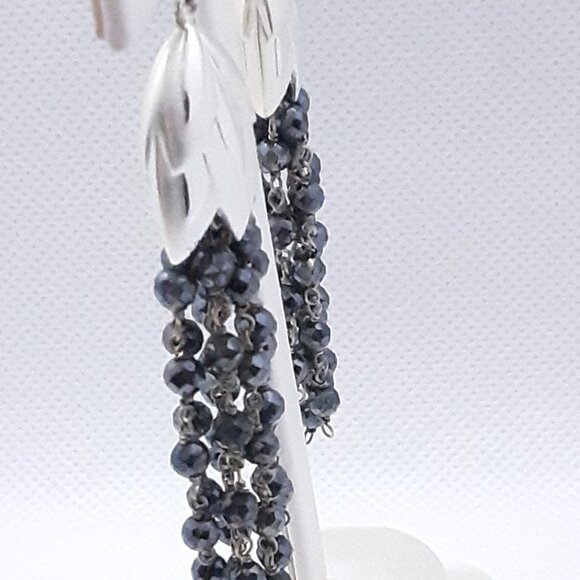 Elegant Designer Rebecca Hook sterling silver and hematite drop earrings - Picture 4 of 12